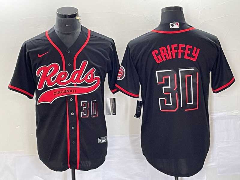 Mens Cincinnati Reds #30 Ken Griffey Jr Number Black 2023 City Connect Cool Base Stitched Jersey->cincinnati reds->MLB Jersey